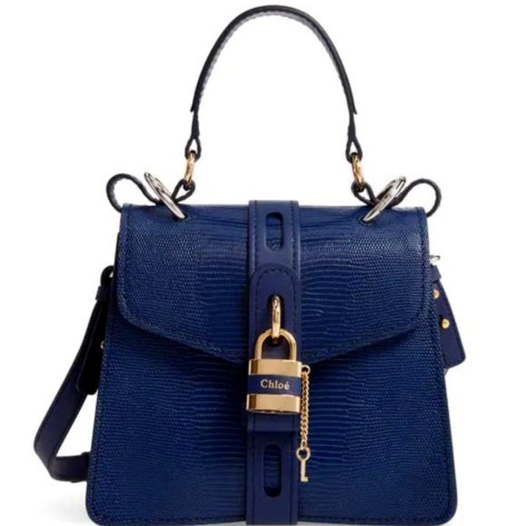 Chloe Medium Aby Lizard Embossed Calfskin Shoulder Bag In Captive Blue - Picture 1 of 17